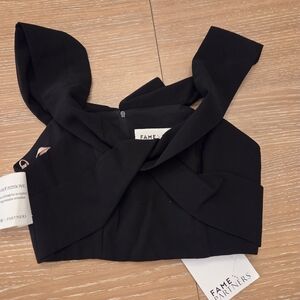 Fame and Partners Women's Twist Front Night Out Crop Top Off Shoulder Elevated 0